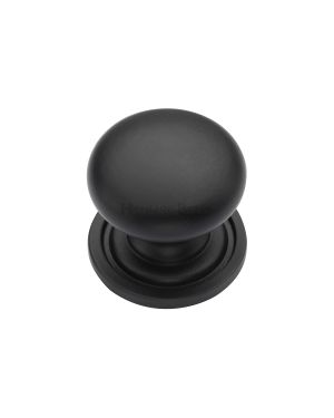 Heritage Brass Cabinet Knob Victorian Round Design with base 25mm Matt Black finish