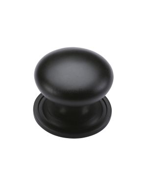 Heritage Brass Cabinet Knob Victorian Round Design with base 32mm Matt Black finish