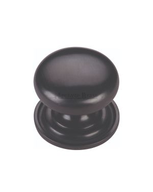 Heritage Brass Cabinet Knob Victorian Round Design with base 38mm Matt Black finish