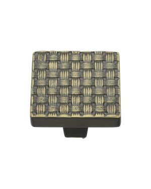 Heritage Brass Cabinet Knob Square Weave Design 32mm Aged Brass finish