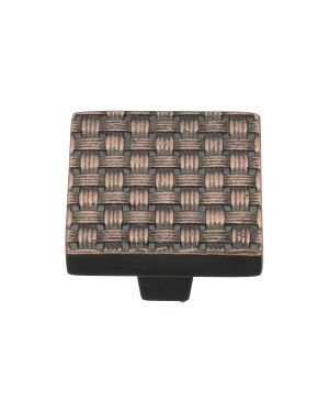 Heritage Brass Cabinet Knob Square Weave Design 32mm Aged Copper finish