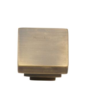 Heritage Brass Cabinet Knob Square Stepped Design 32mm Antique finish