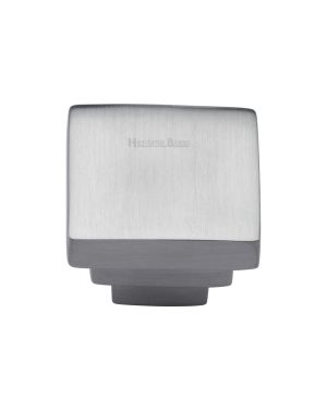 Heritage Brass Cabinet Knob Square Stepped Design 32mm Satin Chrome finish