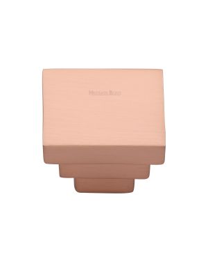 Heritage Brass Cabinet Knob Square Stepped Design 32mm Satin Rose Gold finish