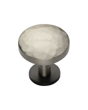 Heritage Brass Cabinet Knob Round Hammered Design with Rose 32mm Matt Bronze/Satin Nickel finish