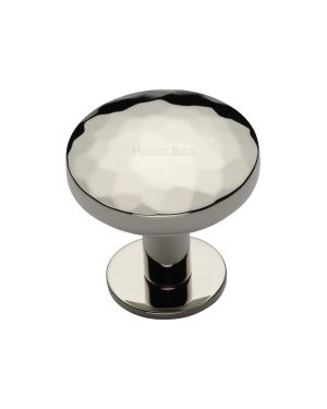 Heritage Brass Cabinet Knob Round Hammered Design with Rose 32mm Polished Nickel finish