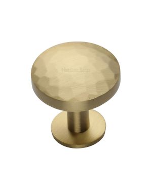 Heritage Brass Cabinet Knob Round Hammered Design with Rose 32mm Satin Brass finish