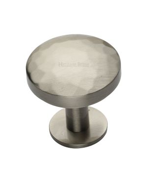 Heritage Brass Cabinet Knob Round Hammered Design with Rose 38mm Satin Nickel finish