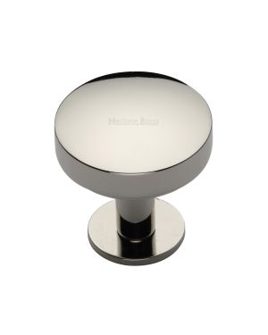 Heritage Brass Cabinet Knob Domed Disc Design with Rose 32mm Polished Nickel finish