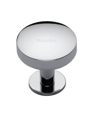 Heritage Brass Cabinet Knob Domed Disc Design with Rose 38mm Polished Chrome finish