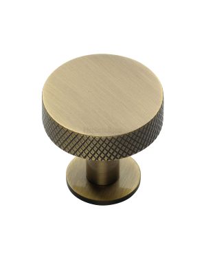 Heritage Brass Cabinet Knob Knurled Disc Design with Rose 32mm Antique Brass finish