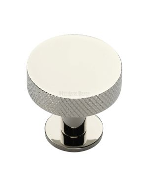 Heritage Brass Cabinet Knob Knurled Disc Design with Rose 38mm Polished Nickel finish
