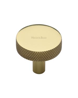 Heritage Brass Cabinet Knob Knurled Disc Design 32mm Polished Brass finish