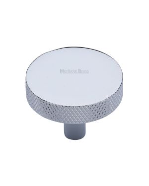 Heritage Brass Cabinet Knob Knurled Disc Design 38mm Polished Chrome finish