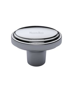 Heritage Brass Cabinet Knob Stepped Oval Design 41mm Polished Chrome finish