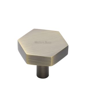 Heritage Brass Cabinet Knob Hexagon Design 32mm Antique Brass finish