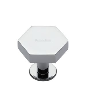 Heritage Brass Cabinet Knob Hexagon Design with Rose 32mm Polished Chrome finish