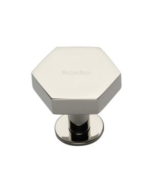 Heritage Brass Cabinet Knob Hexagon Design with Rose 32mm Polished Nickel finish