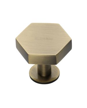 Heritage Brass Cabinet Knob Hexagon Design with Rose 38mm Antique Brass finish