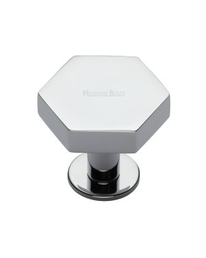 Heritage Brass Cabinet Knob Hexagon Design with Rose 38mm Polished Chrome finish