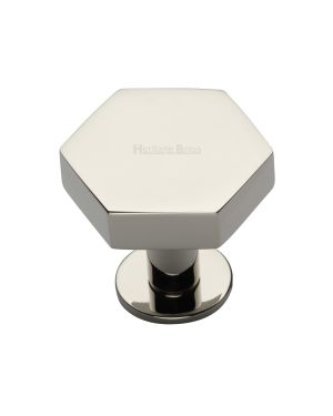 Heritage Brass Cabinet Knob Hexagon Design with Rose 38mm Polished Nickel finish