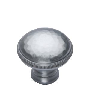 Heritage Brass Cabinet Knob Hand Beaten Design 32mm Satin Chrome finish
