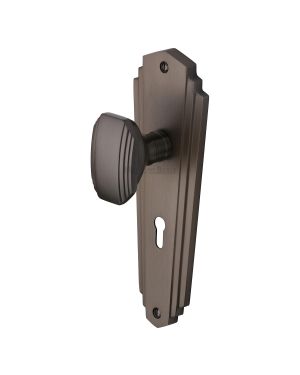 Heritage Brass Mortice Knob on Lock Plate Charlston Design Matt Bronze finish