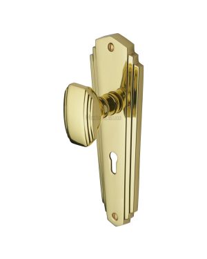 Heritage Brass Mortice Knob on Lock Plate Charlston Design Polished Brass finish