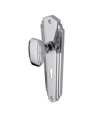 Heritage Brass Mortice Knob on Lock Plate Charlston Design Polished Chrome finish