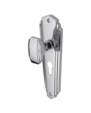 Heritage Brass Mortice Knob on Euro Profile Plate Charlston Design Polished Chrome finish