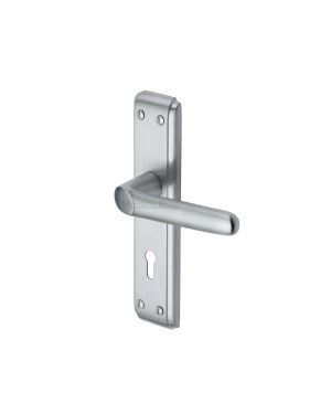 Heritage Brass Door Handle Lever Lock Deco Design Satin Chrome finish