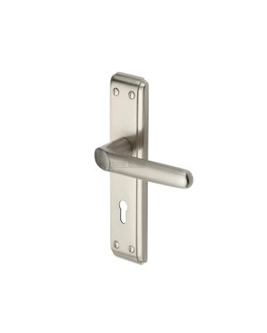 Heritage Brass Door Handle Lever Lock Deco Design Satin Nickel finish