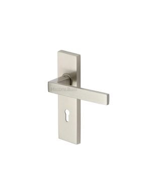 Heritage Brass Door Handle Lever Lock Delta Design Satin Nickel finish