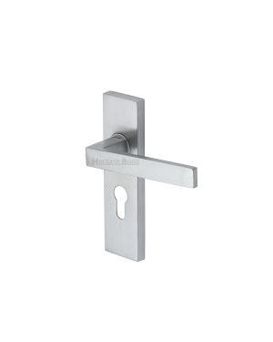 Heritage Brass Door Handle for Euro Profile Plate Delta Design Satin Chrome finish