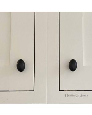 Matt Black Rustic Iron Cabinet Knob Oval Design 38mm