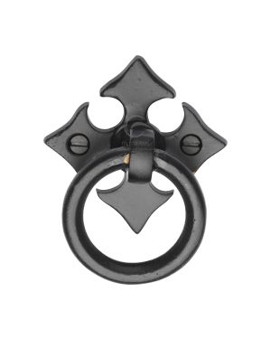 Matt Black Rustic Iron Fleur-De-Lys Cabinet Ring Drop Pull