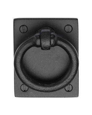 Matt Black Rustic Iron Ring Drop Pull on Plate