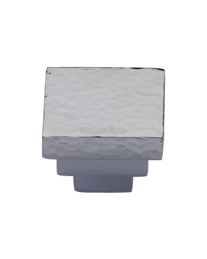 Heritage Brass Cabinet Knob Square Stepped Hammered Design 32mm Polished Chrome finish
