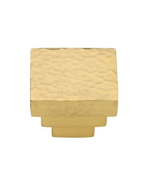 Heritage Brass Cabinet Knob Square Stepped Hammered Design 32mm Satin Brass finish