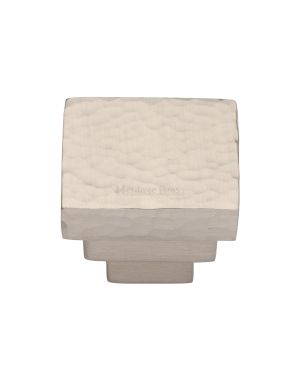 Heritage Brass Cabinet Knob Square Stepped Hammered Design 32mm Satin Nickel finish