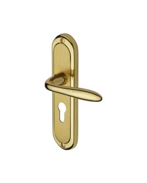 Heritage Brass Door Handle for Euro Profile Plate Henley Design Mayfair finish