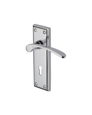 Heritage Brass Door Handle Lever Lock Hilton Design Polished Chrome finish