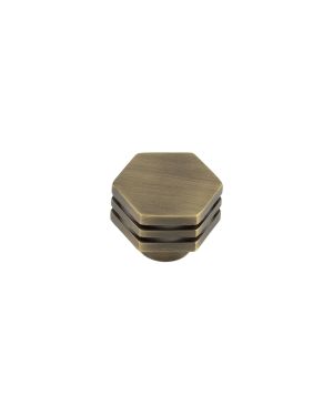 Nile Hexagonal Stepped Cupboard Knob - Antique Brass