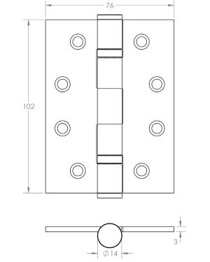 Jedo Stainless Steel  4" (102mm) Ball Bearing Hinges - Satin Brass