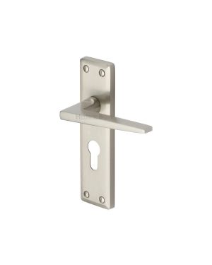 Heritage Brass Door Handle for Euro Profile Plate Kendal Design Satin Nickel finish