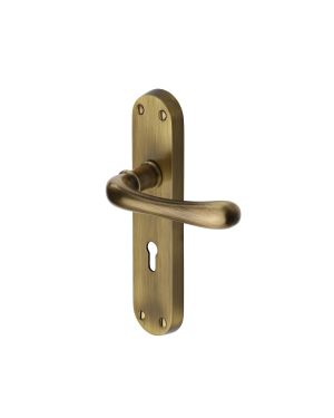Heritage Brass Door Handle Lever Lock Luna Design Antique finish