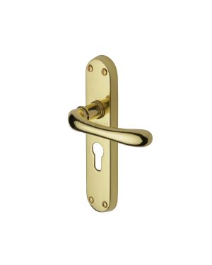 Heritage Brass Door Handle for Euro Profile Plate Luna Design Polished Brass finish