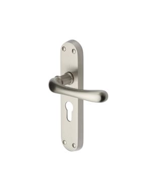 Heritage Brass Door Handle for Euro Profile Plate Luna Design Satin Nickel finish