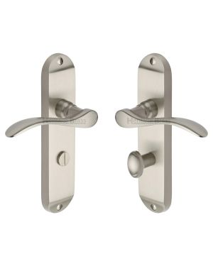 Heritage Brass Door Handle for Bathroom Maya Design Satin Nickel finish