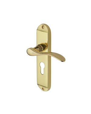 Heritage Brass Door Handle for Euro Profile Plate Maya Design Polished Brass finish